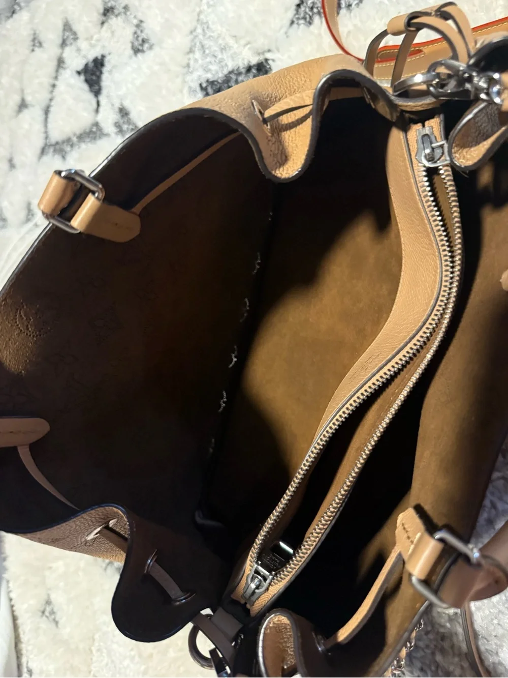 Louis Vuitton Tan Leather Bucket Tote with Silver Hardware